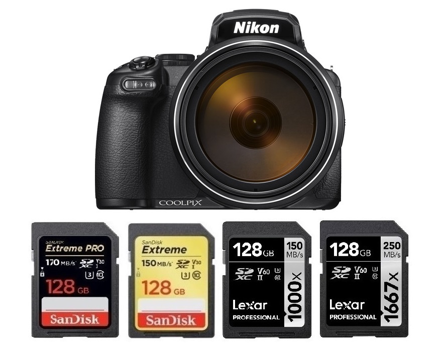 Fast 64GB SD Scheda di memoria SDXC Secure Digital adatta a Nikon Coolpix P1000 fotocamera 